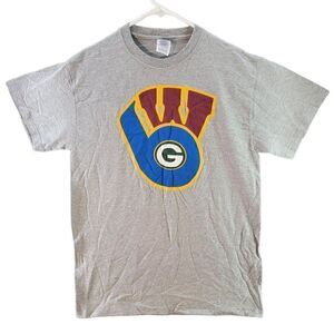 Brewers, Badgers, Packers Combined! T-Shirt Size M Grey V14